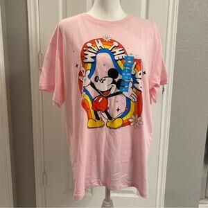 Disney New York Mickey Mouse Graphic Print Tee Pink Short Sleeve Size XL